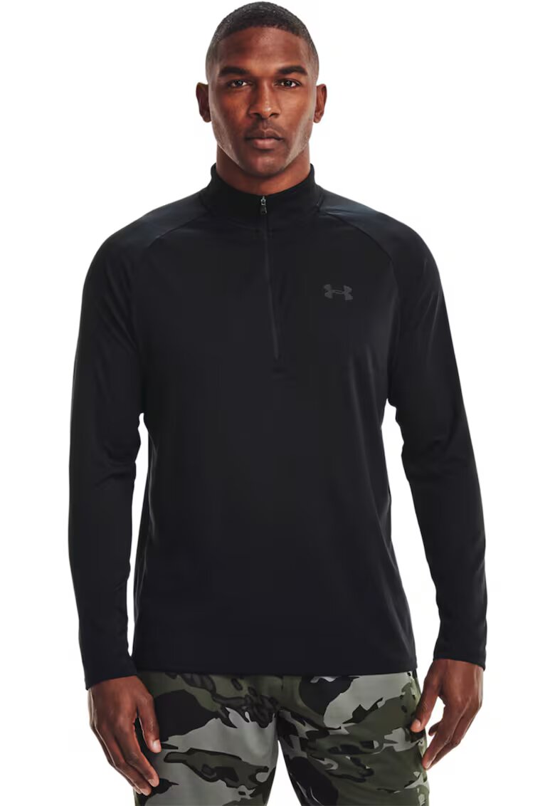 Under Armour Bluza cu logo si fermoa scurt pentru fitness Tech™ - Negru