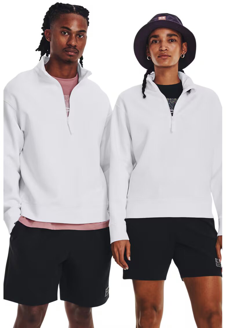 Under Armour Bluza unisex cu fermoar scurt pentru antrenament Summit - Alb/Negru