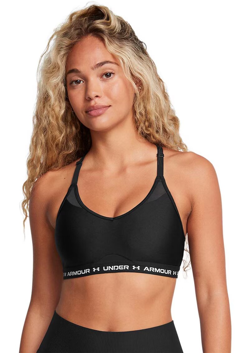 Under Armour Bustiera crossback cu detalii logo pentru fitness - Negru stins