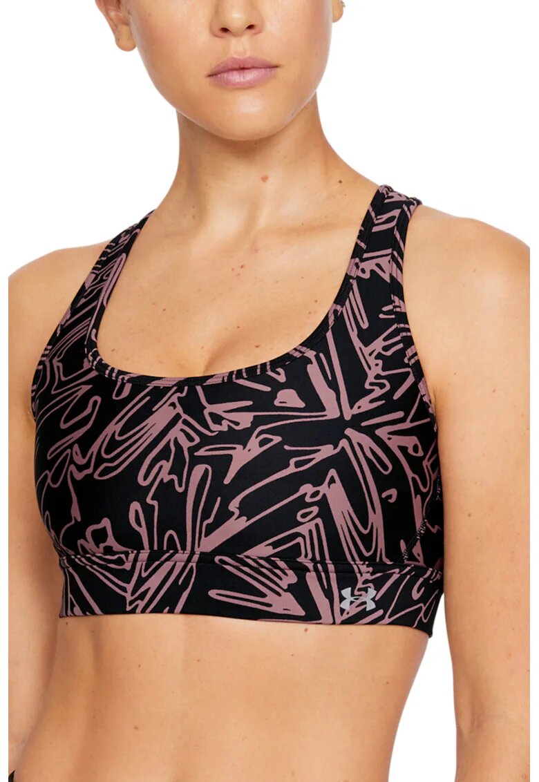 Under Armour Bustiera de compresie cu imprimeu si bretele incrucisate pe partea din spate - pentru antrenament - Negru/Lila pal
