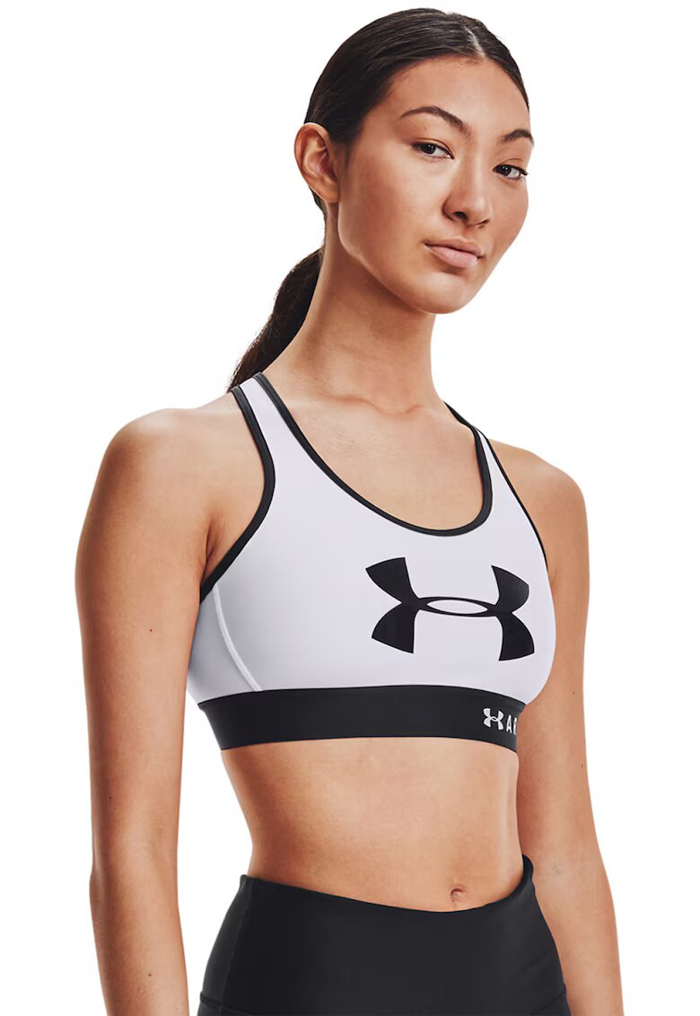 Under Armour Bustiera de compresie - pentru fitness Mid Keyhole - Alb/Negru