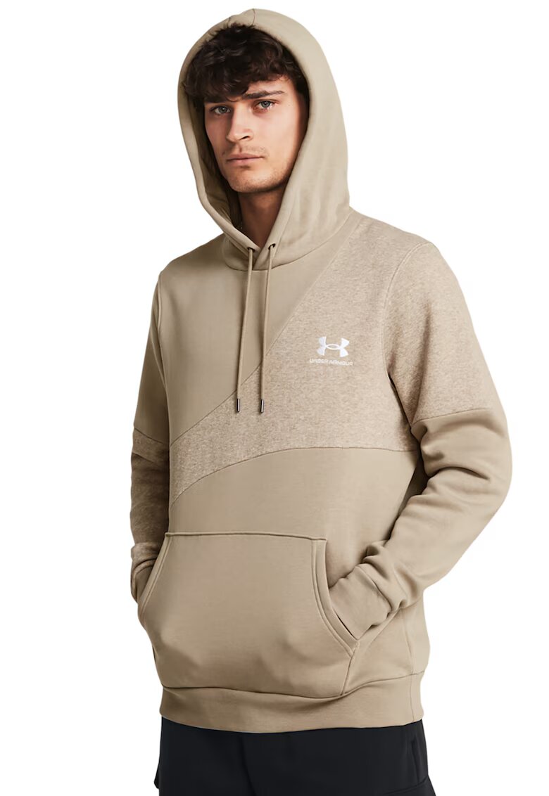 Under Armour Hanorac cu buzunar kangaroo - pentru fitness Essential FLC Blocked - Alb/Kaki