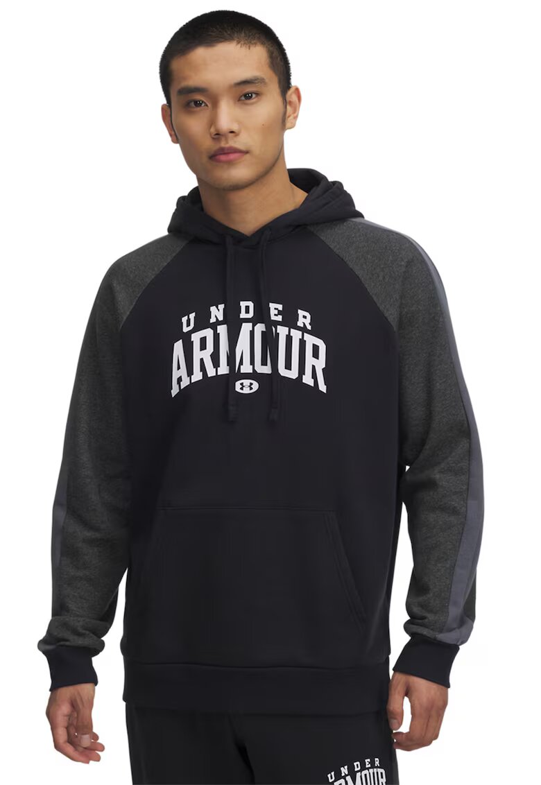 Under Armour Hanorac cu buzunar kangaroo si logo pentru fitness Rival - Negru/Gri inchis melange