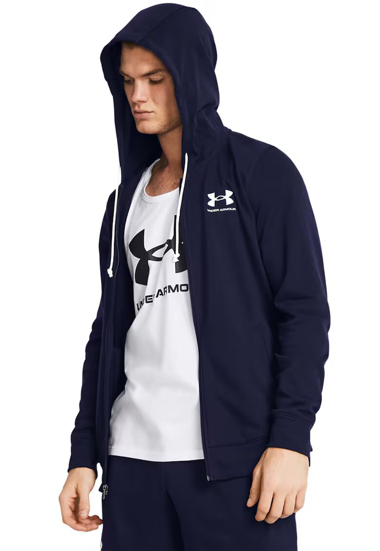 Under Armour Hanorac cu fermoar pentru antrenament Rival Terry - Alb/Albastru ultramarin