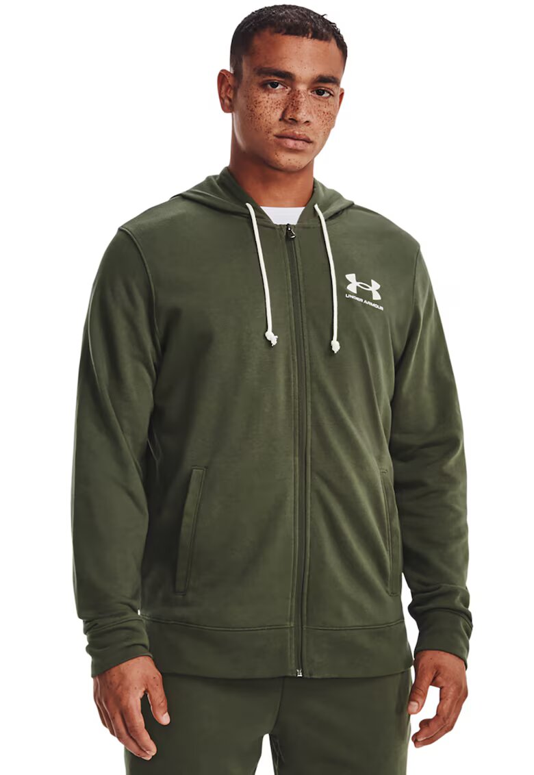 Under Armour Hanorac cu fermoar pentru antrenament Rival Terry - Kaki
