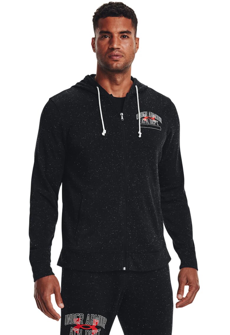Under Armour Hanorac cu fermoar pentru fitness Rival Terry Athletic Department - Negru stins/Portocaliu mandarina/Alb murdar