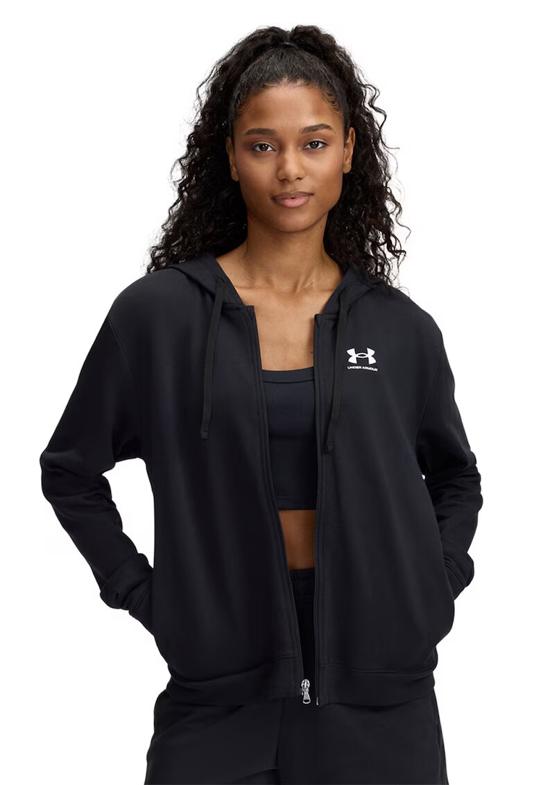 Under Armour Hanorac cu fermoar si buzunare oblice - pentru fitness - Alb/Negru