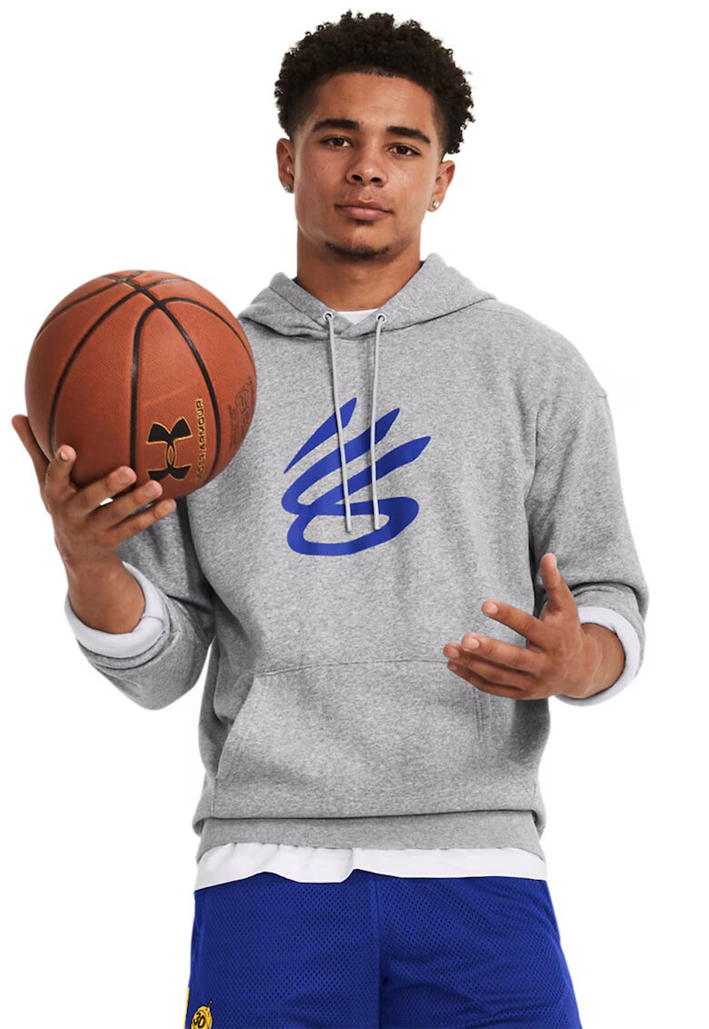 Under Armour Hanorac cu imprimeu grafic pentru baschet - Gri deschis/Albastru