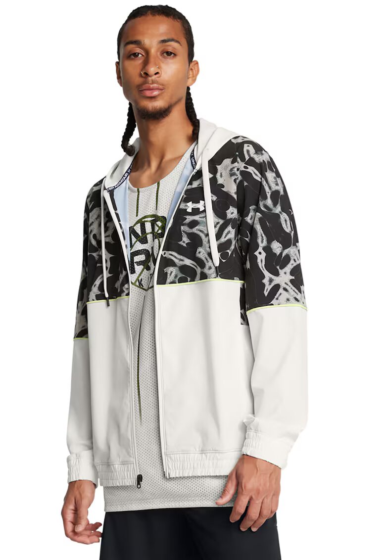 Under Armour Jacheta cu fermoar pentru baschet Baseline - Alb/Negru