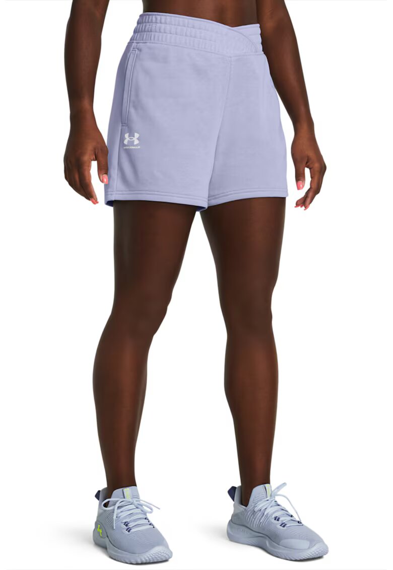 Under Armour Pantaloni scurti din material terry cu talie inalta - pentru fitness Rival - Albastru lavanda