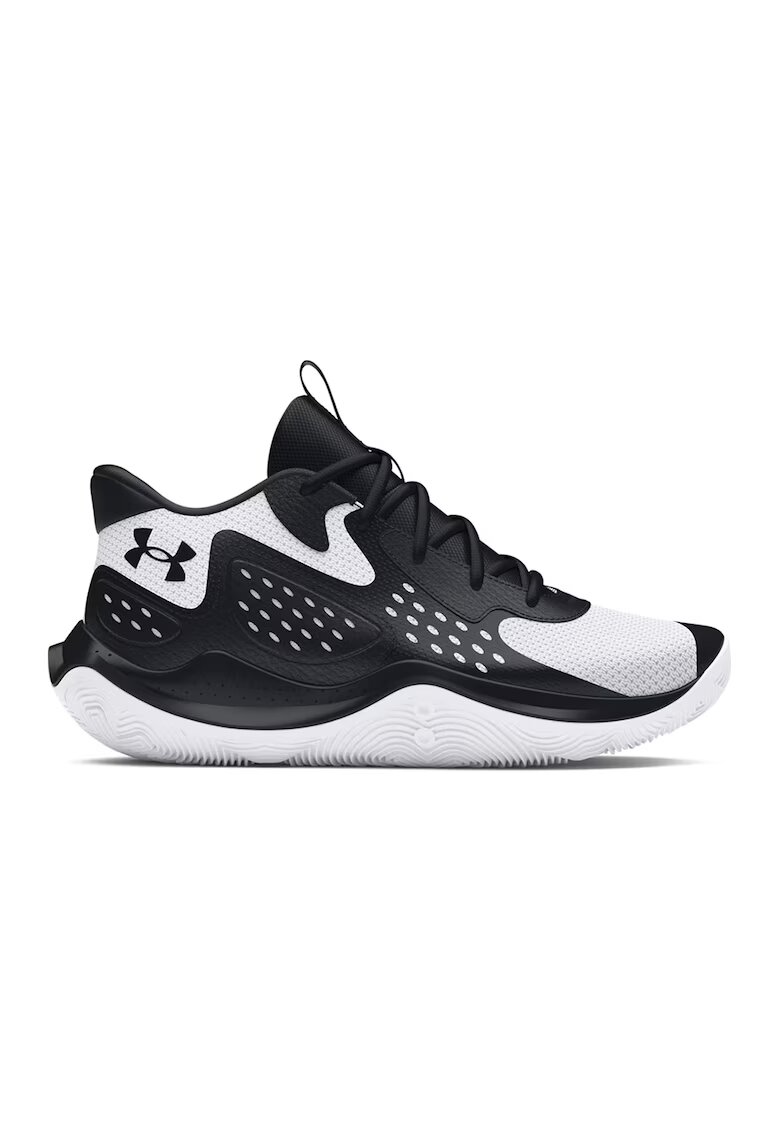 Under Armour Pantofi mid-cut pentru baschet Jet '23 - Alb/Negru
