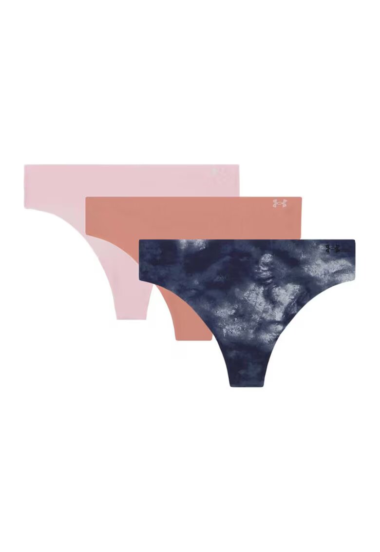 Under Armour Set de chiloti tanga fara cusaturi pentru antrenament Pure Stretch - 3 perechi - Roz/Bleumarin