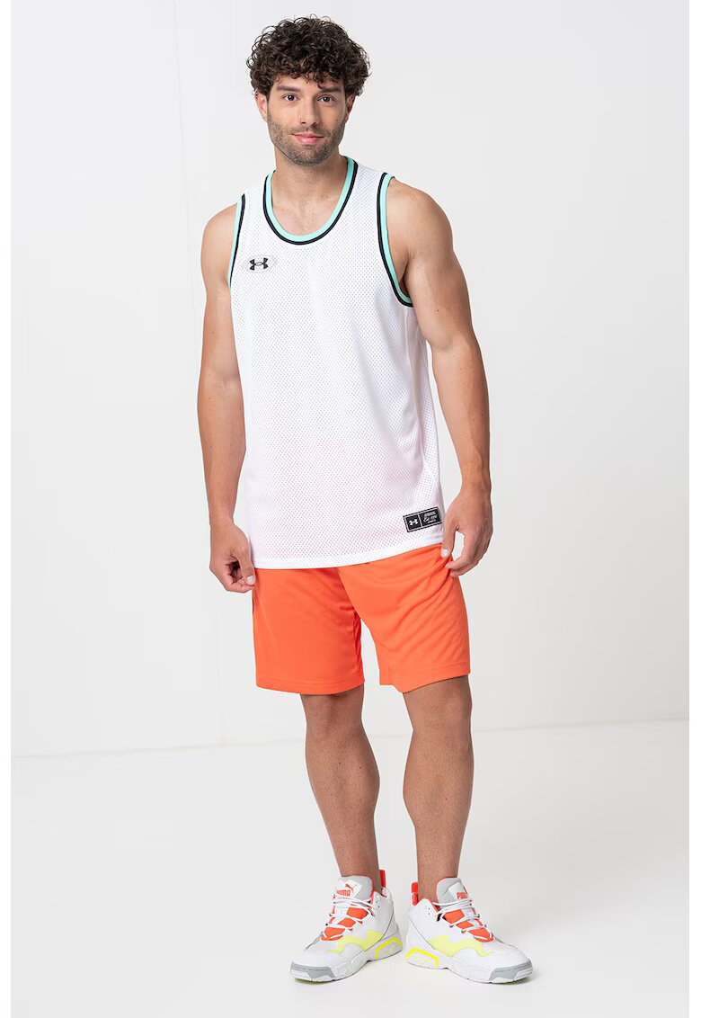 Under Armour Top cu logo pentru baschet - Alb/Negru/Verde menta