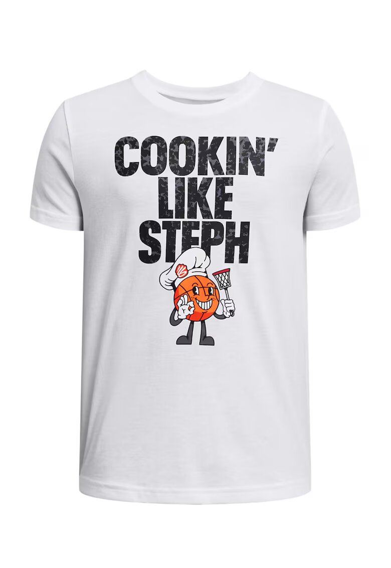 Under Armour Tricou cu imprimeu text pentru baschet - Negru stins/Portocaliu mandarina/Alb optic