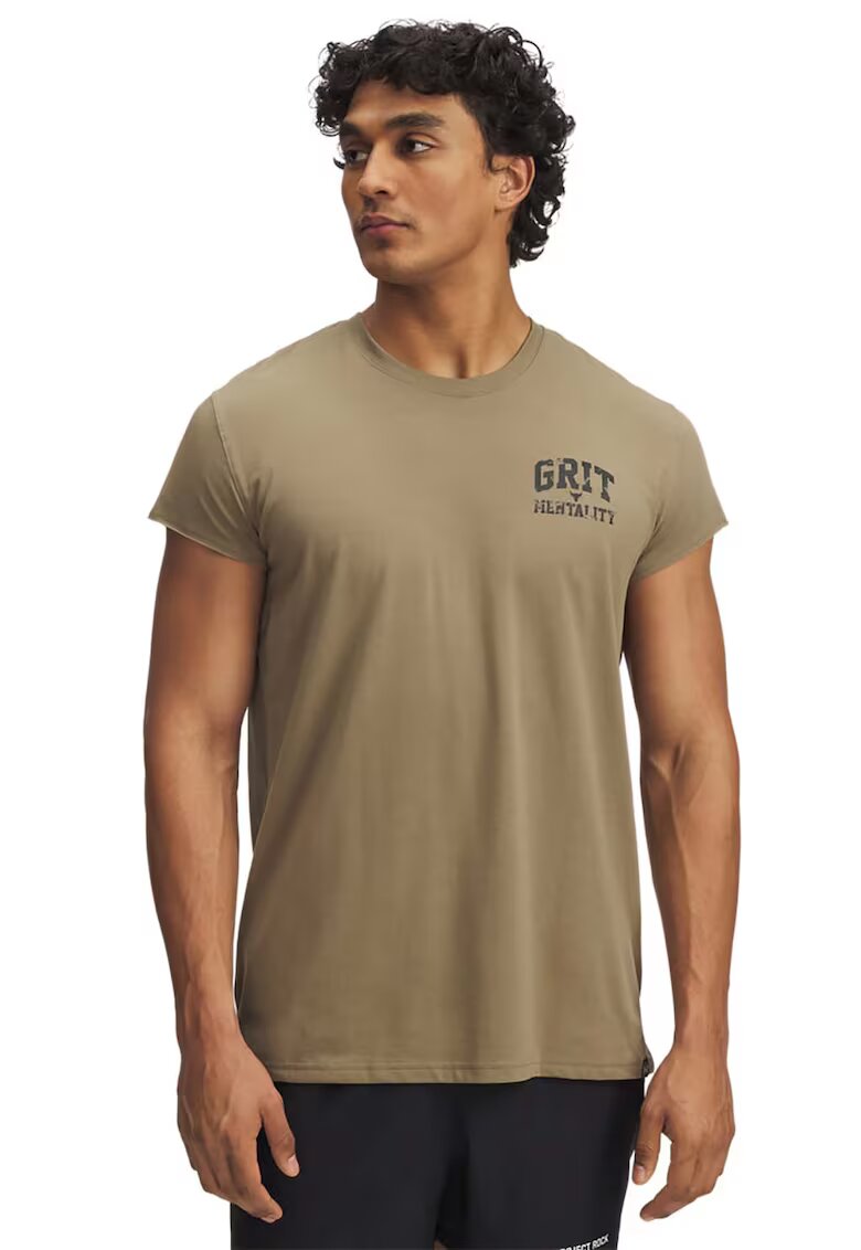 Under Armour Tricou cu logo Project Rock - Kaki