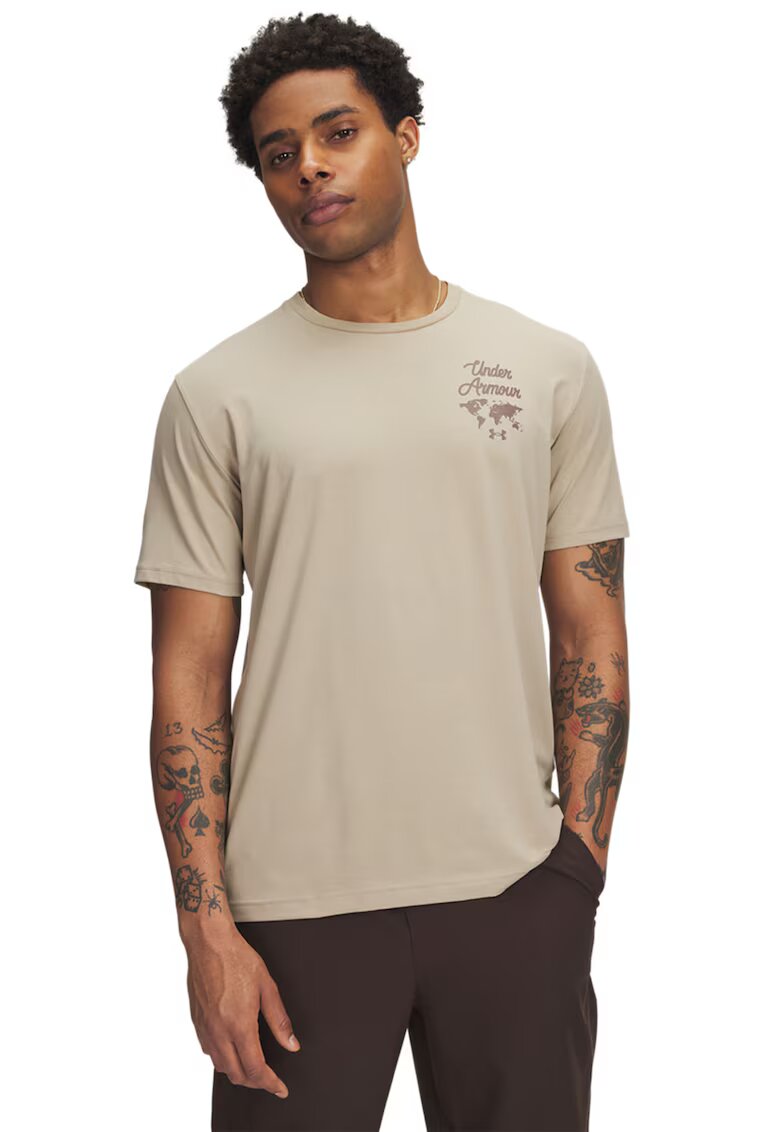 Under Armour Tricou cu logo si imprimeu pe spate Sports - Bej