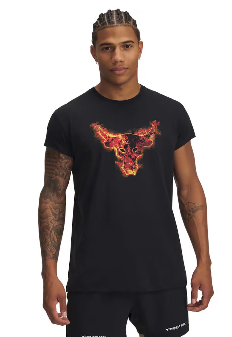 Under Armour Tricou cu model grafic Project Rock - Negru/Portocaliu