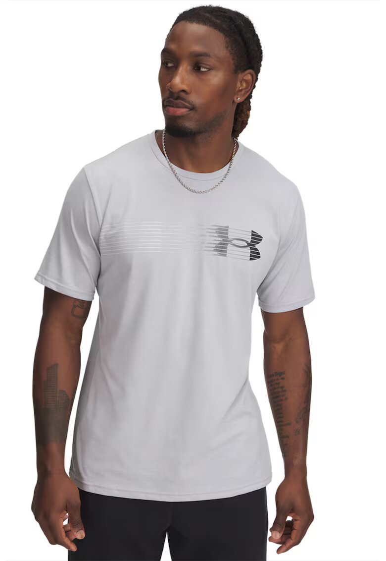 Under Armour Tricou din amestec de bumbac cu imprimeu logo - Negru/Gri deschis