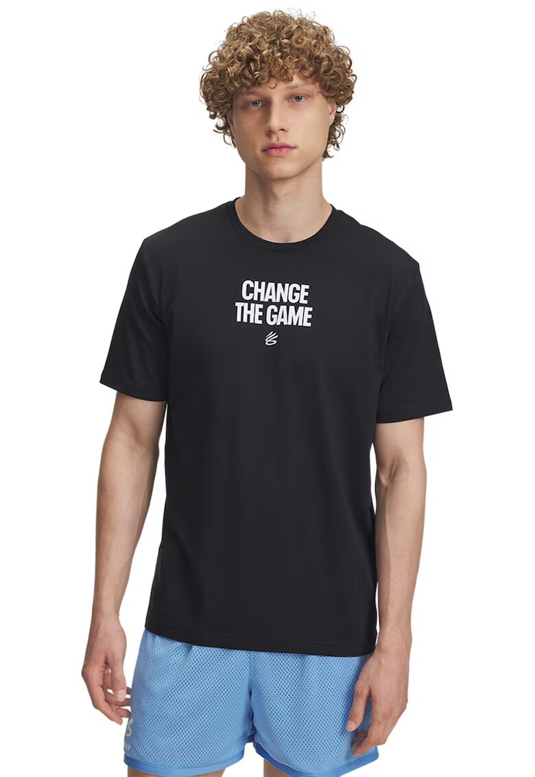 Under Armour Tricou dun amestec de bumbac cu imprimeu text - pentru baschet Curry Playable - Negru/Alb murdar