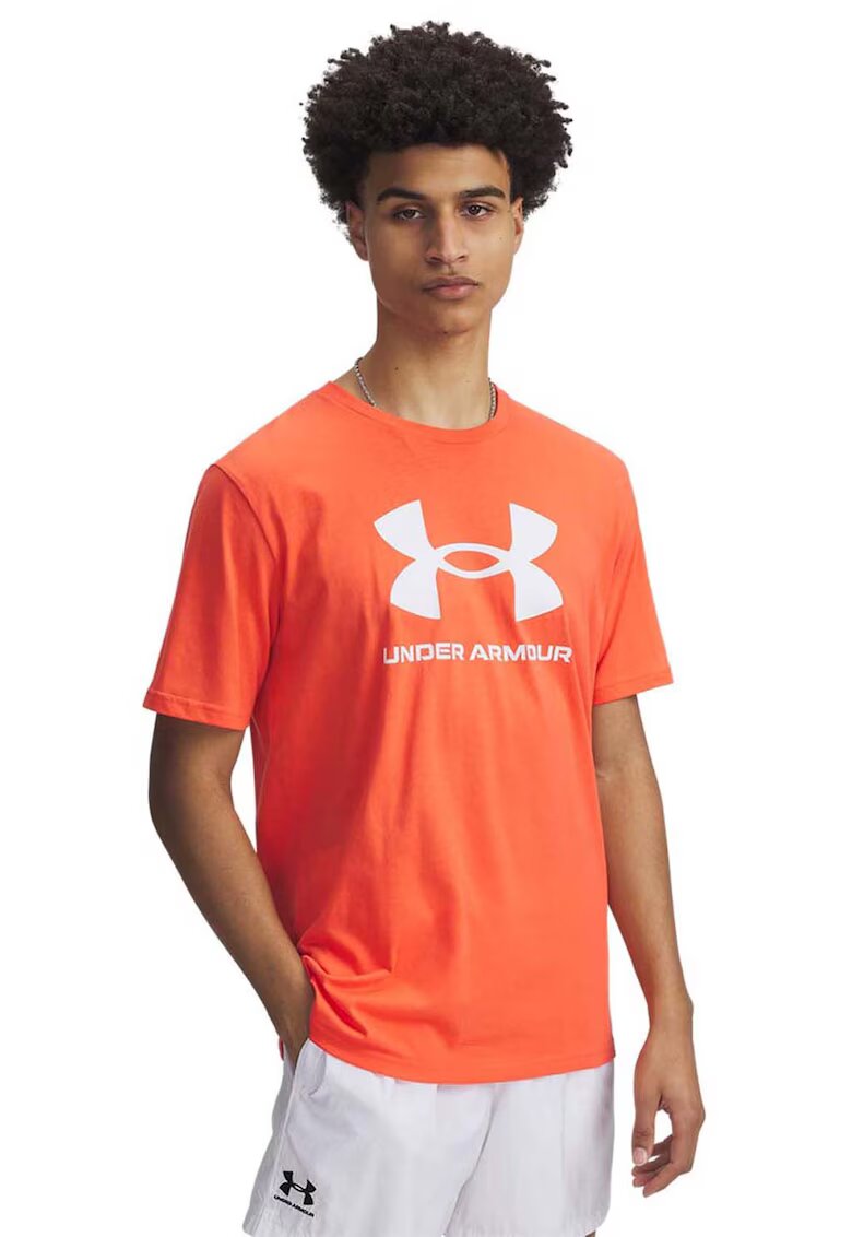 Under Armour Tricou lejer cu imprimeu logo - Alb/Portocaliu mandarina