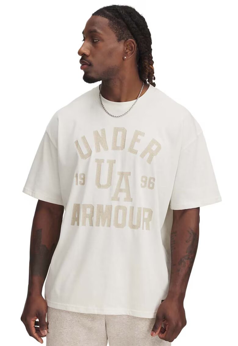 Under Armour Tricou supradimensionat din amestec de bumbac cu logo - Alb/Bej deschis