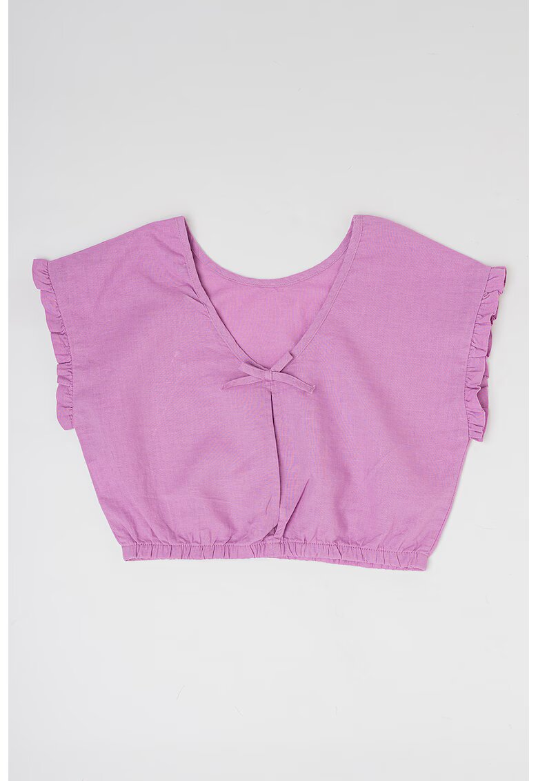 United Colors Of Benetton Bluza crop din amestec de in si bumbac cu maneci scurte - Lila