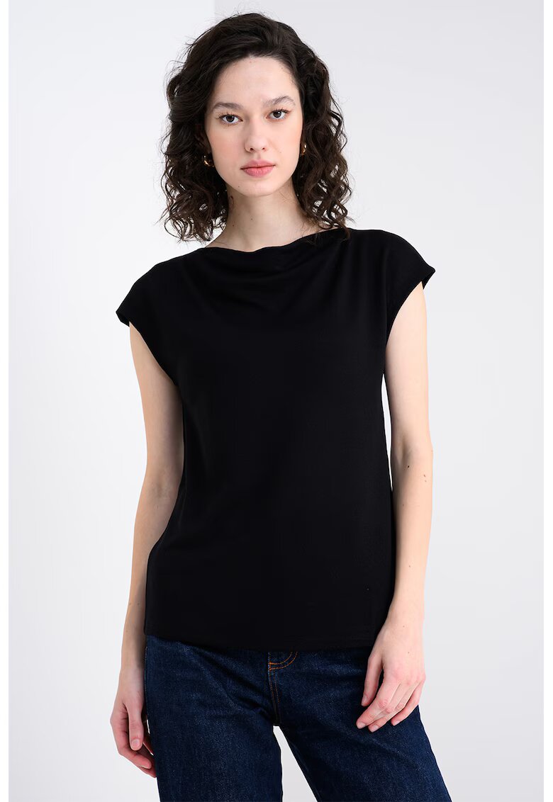 United Colors Of Benetton Bluza cu decolteu drapat - Negru