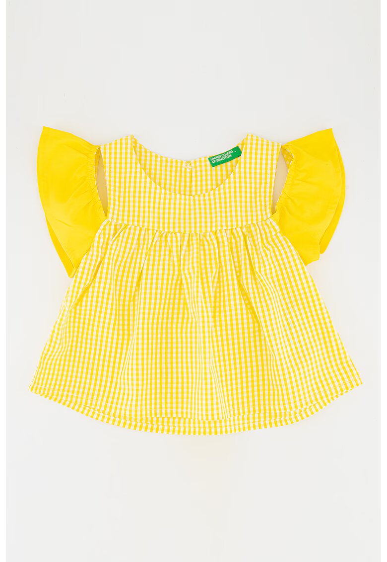 United Colors Of Benetton Bluza cu model in carouri si maneci cu volane - Alb/Galben