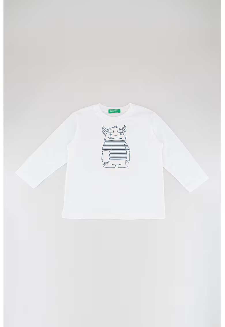 United Colors Of Benetton Bluza de bumbac organic cu imprimeu grafic - Alb murdar/Bleumarin