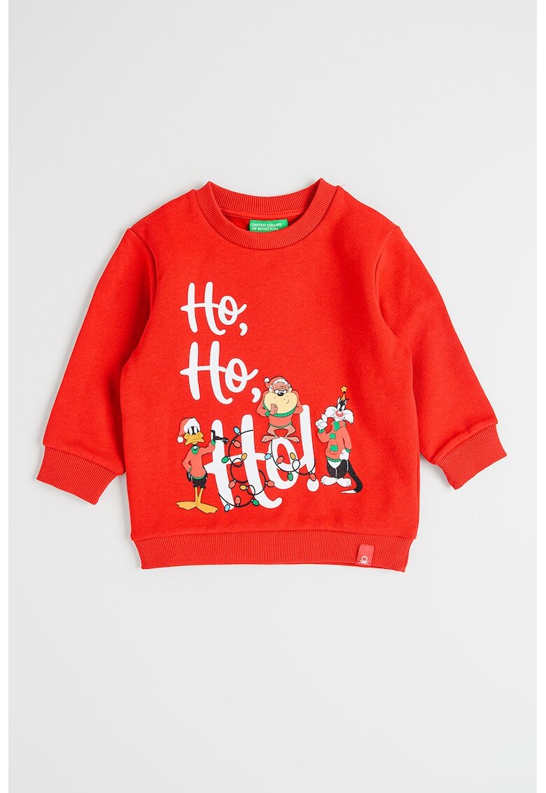 United Colors Of Benetton Bluza de trening cu design tematic de Craciun - Rosu inchis/Alb optic