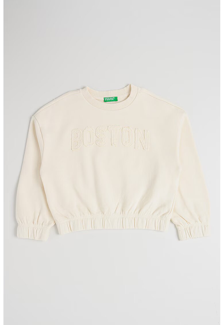 United Colors Of Benetton Bluza de trening din bumbac cu broderie - Crem