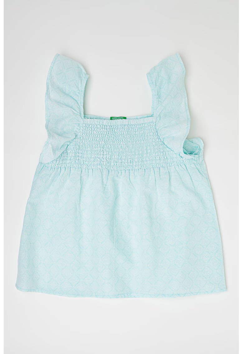 United Colors Of Benetton Bluza din amestec de in cu volane - Alb/Verde menta