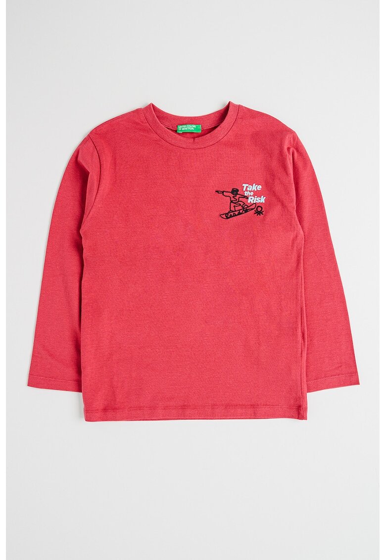 United Colors Of Benetton Bluza din bumbac cu decolteu la baza gatului - Alb/Negru/Roz zmeuriu