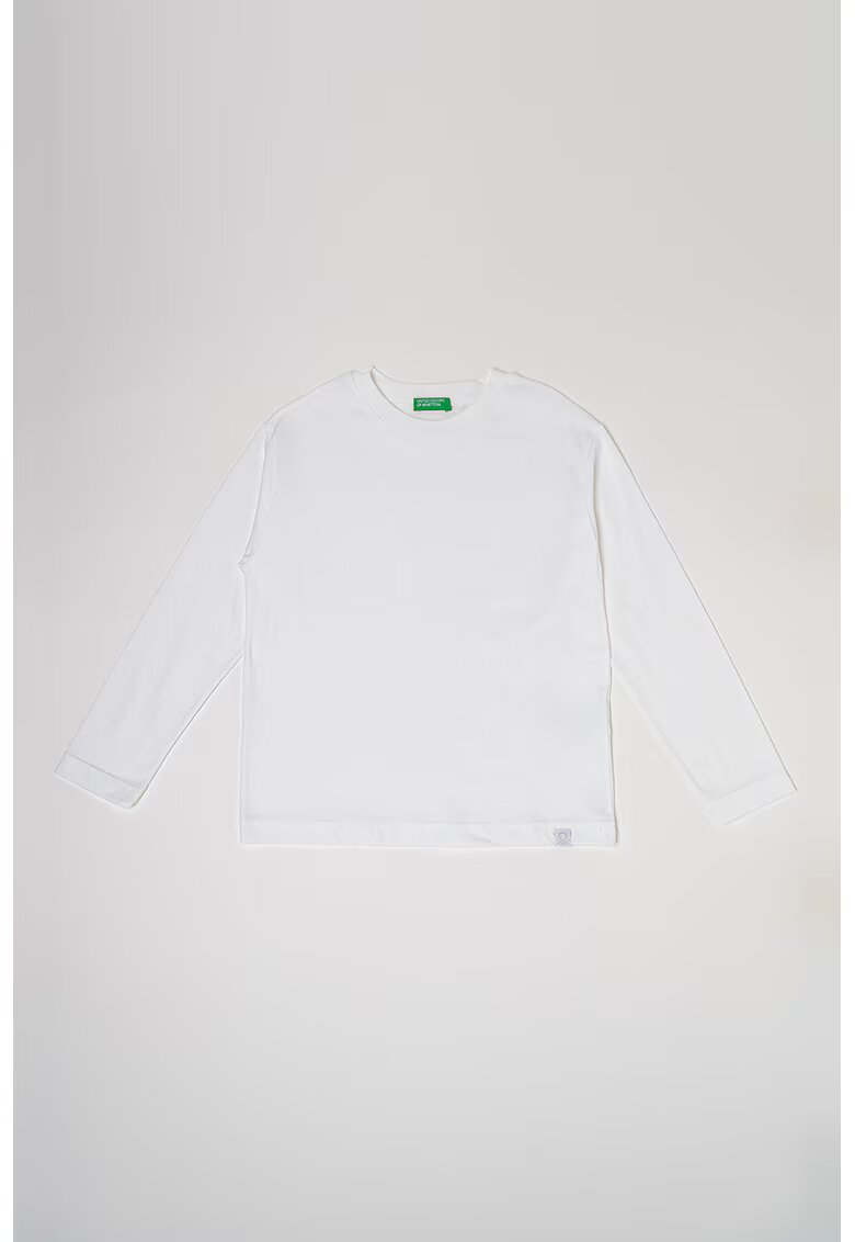 United Colors Of Benetton Bluza din bumbac cu decolteu la baza gatului - Alb optic