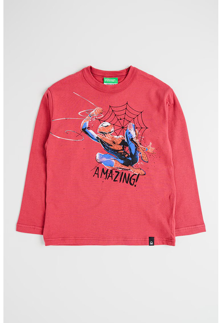 United Colors Of Benetton Bluza din bumbac cu imprimeu Spider-Man - Rosu/Roz zmeuriu/Albastru royal