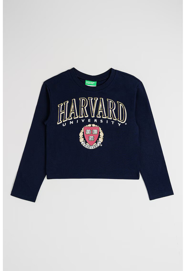 United Colors Of Benetton Bluza din bumbac cu imprimeu text - Bleumarin