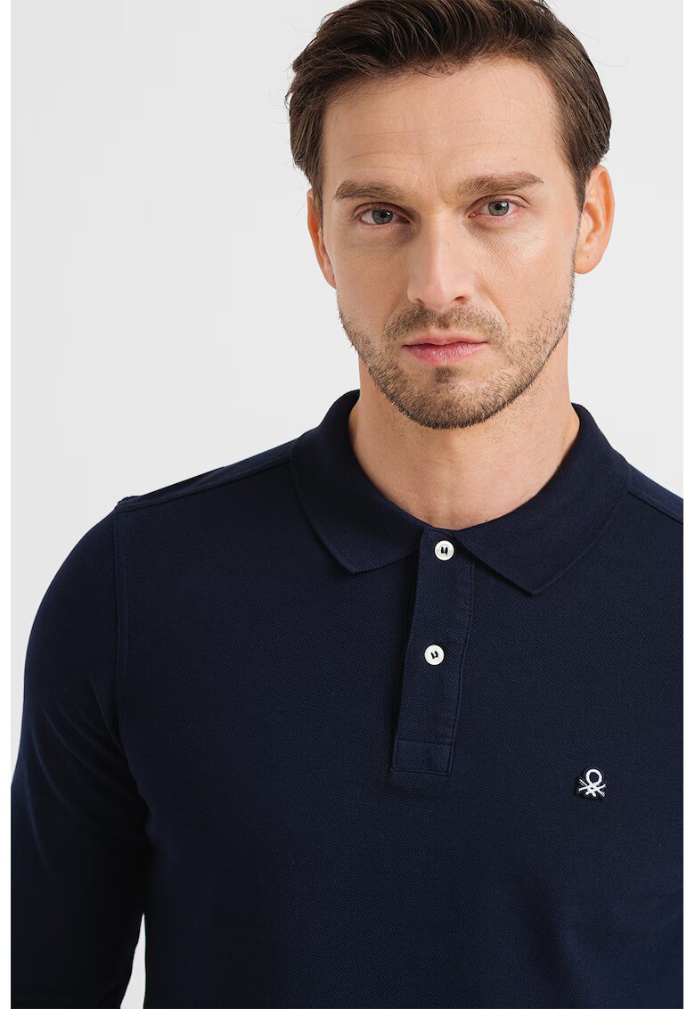 United Colors Of Benetton Bluza polo din material pique si bumbac - Bleumarin