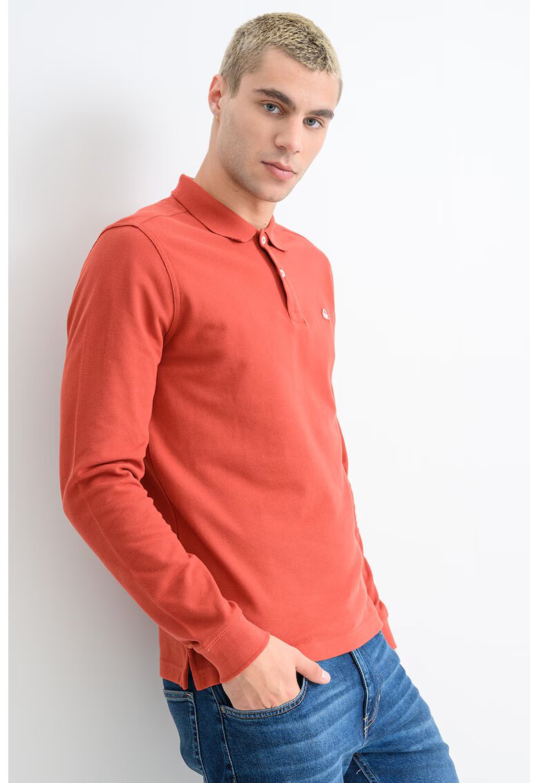 United Colors Of Benetton Bluza polo din material pique si bumbac - Rosu stins