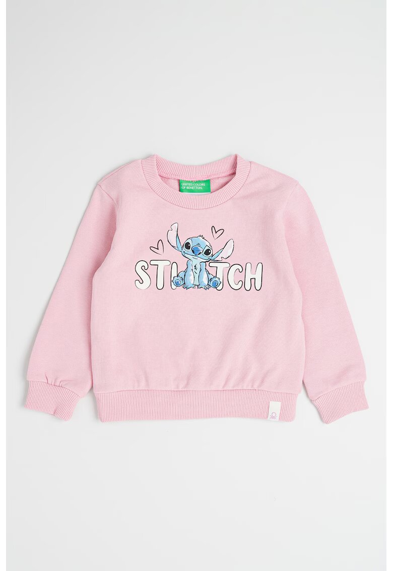United Colors Of Benetton Bluza sport cu decolteu la baza gatului si Stitch - Roz/Albastru