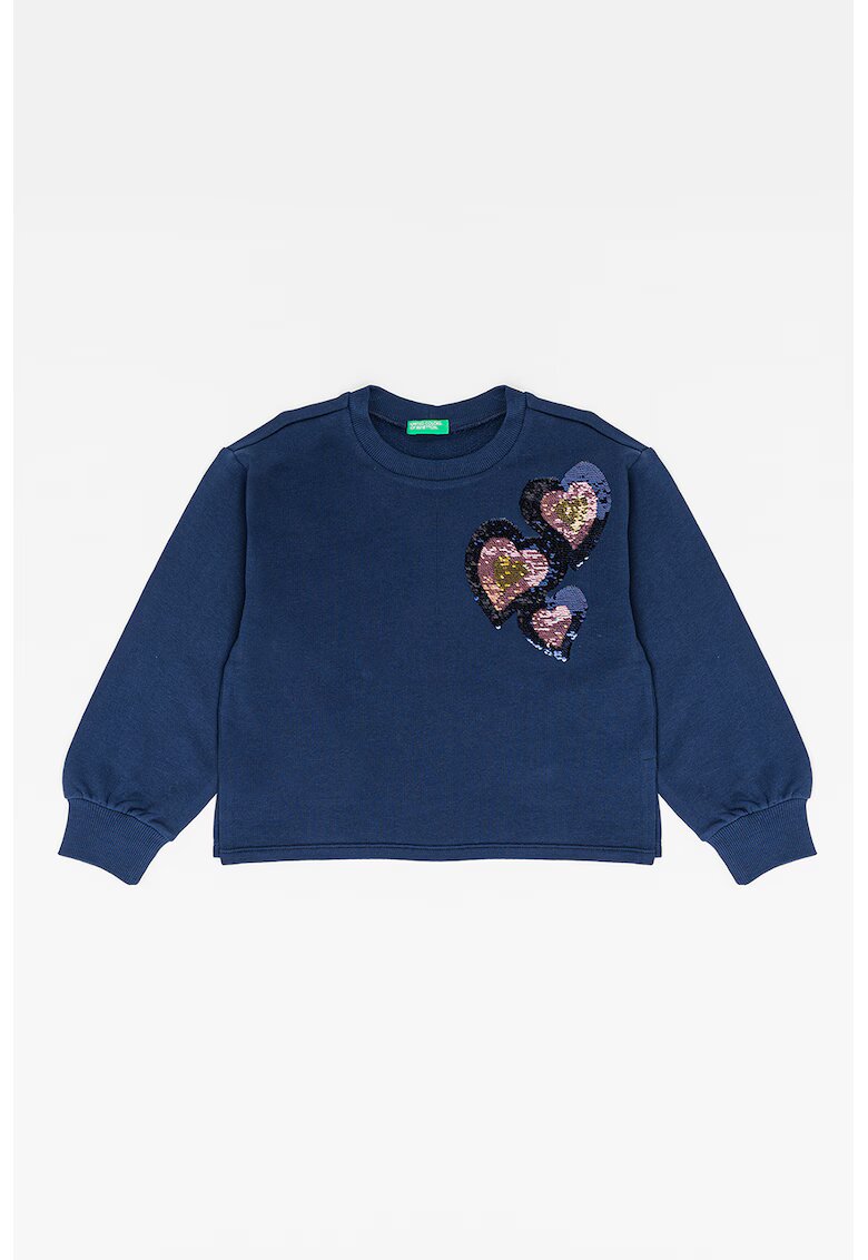 United Colors Of Benetton Bluza sport din bumbac cu inimi din paiete - Bleumarin