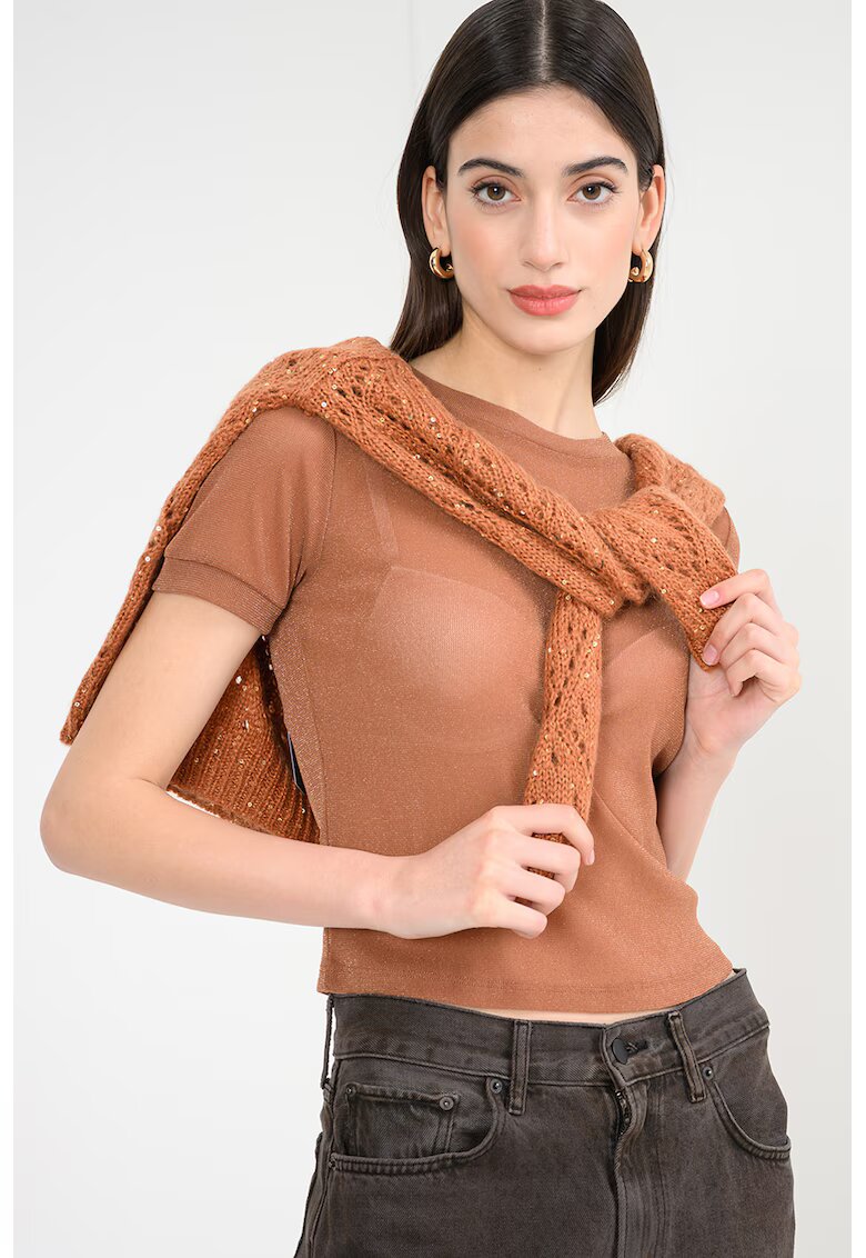 United Colors Of Benetton Bluza transparenta cu aspect stralucitor - Caramel