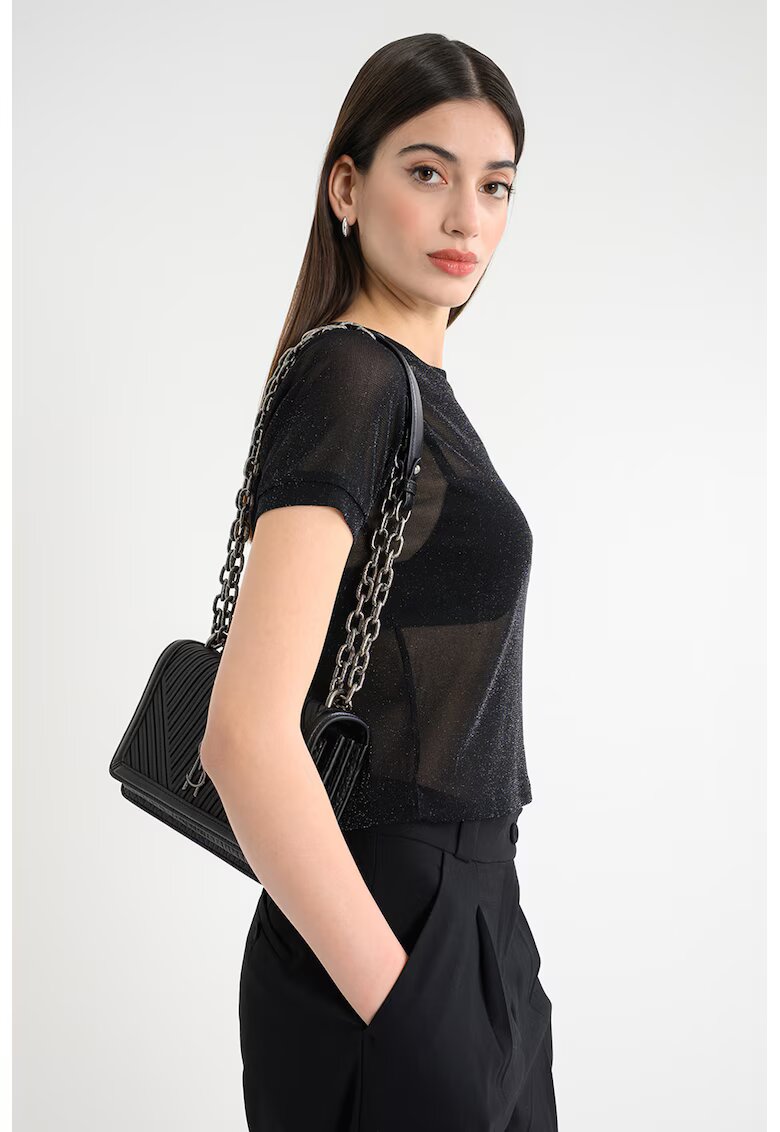 United Colors Of Benetton Bluza transparenta cu aspect stralucitor - Negru stins/Argintiu