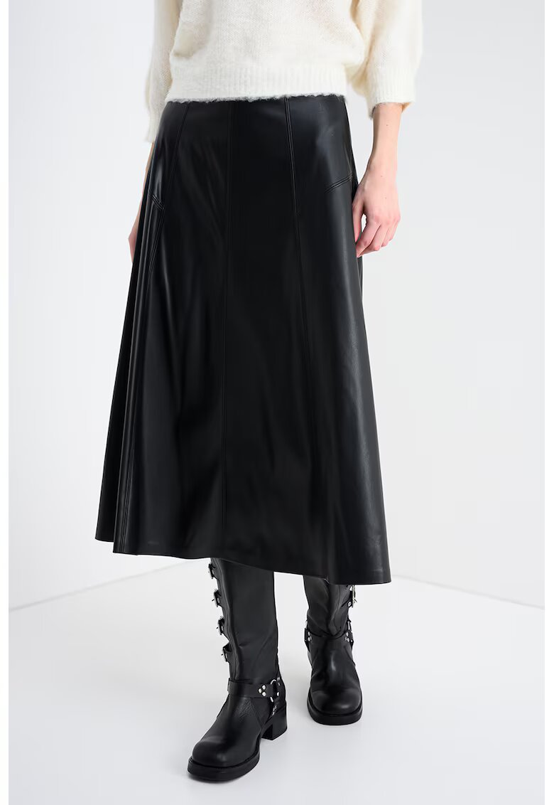 United Colors Of Benetton Fusta midi de piele ecologica - Negru