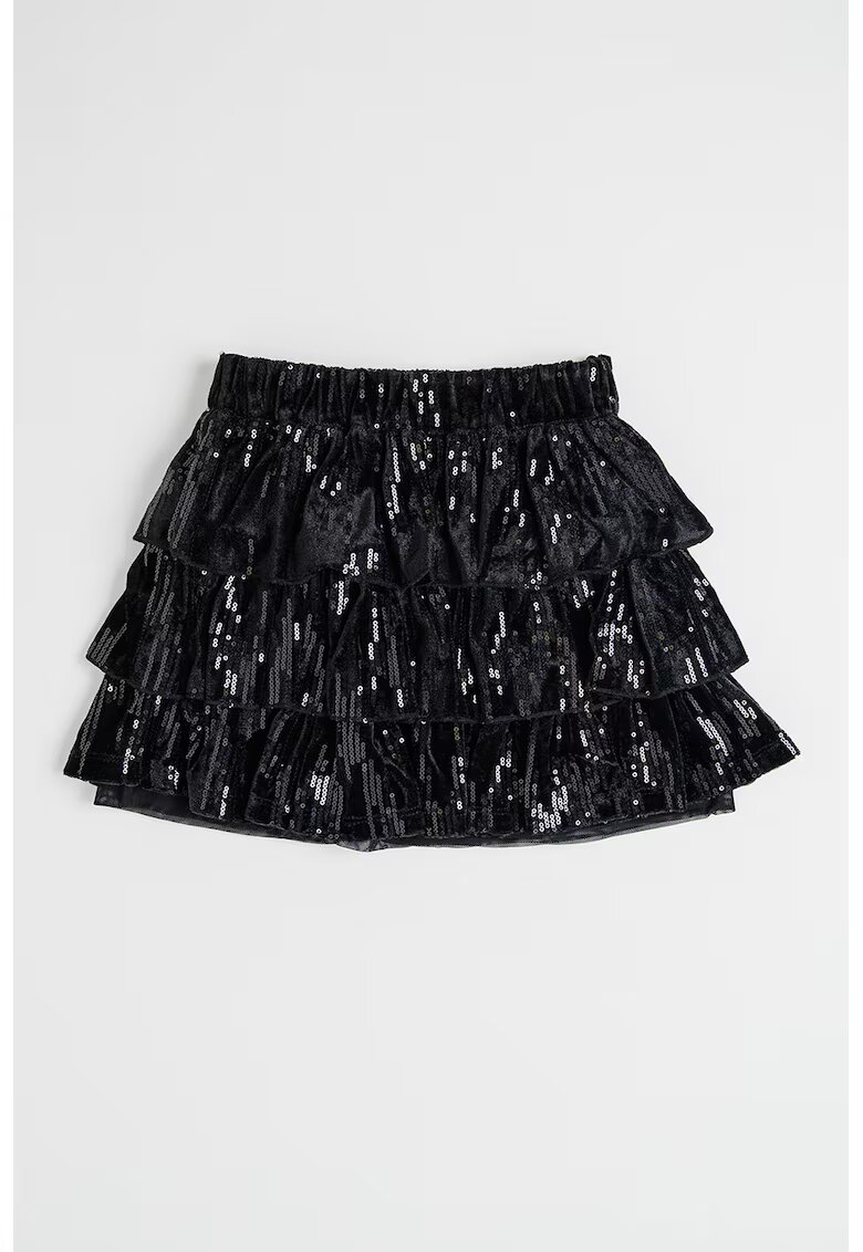 United Colors Of Benetton Fusta scurta stratificata cu paiete - Negru