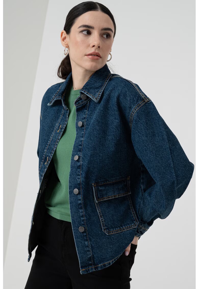 United Colors Of Benetton Jacheta din denim cu maneci cazute - Bleumarin
