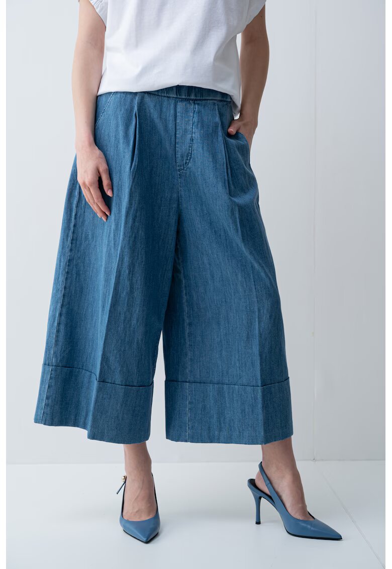 United Colors Of Benetton Pantaloni crop cu croiala ampla - Albastru