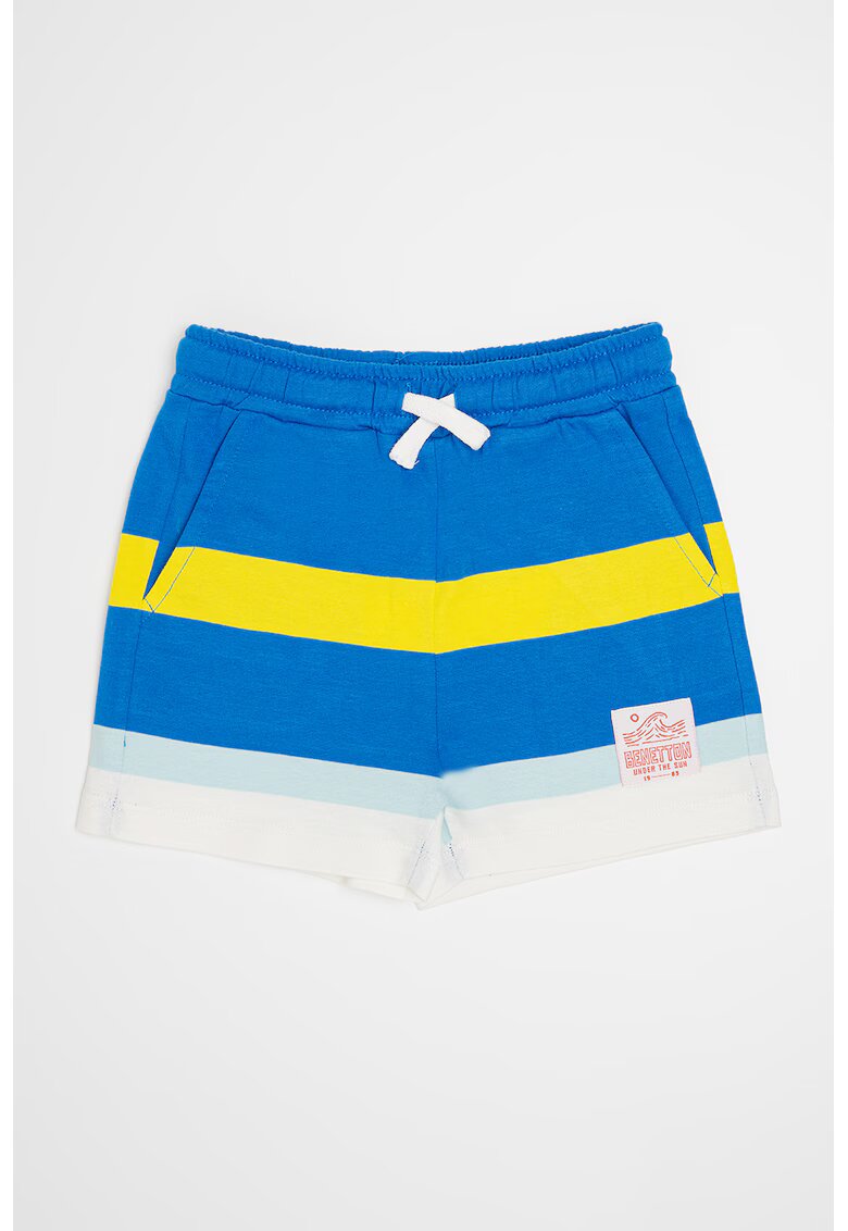 United Colors Of Benetton Pantaloni scurti cu snur si logo - Alb/Albastru royal