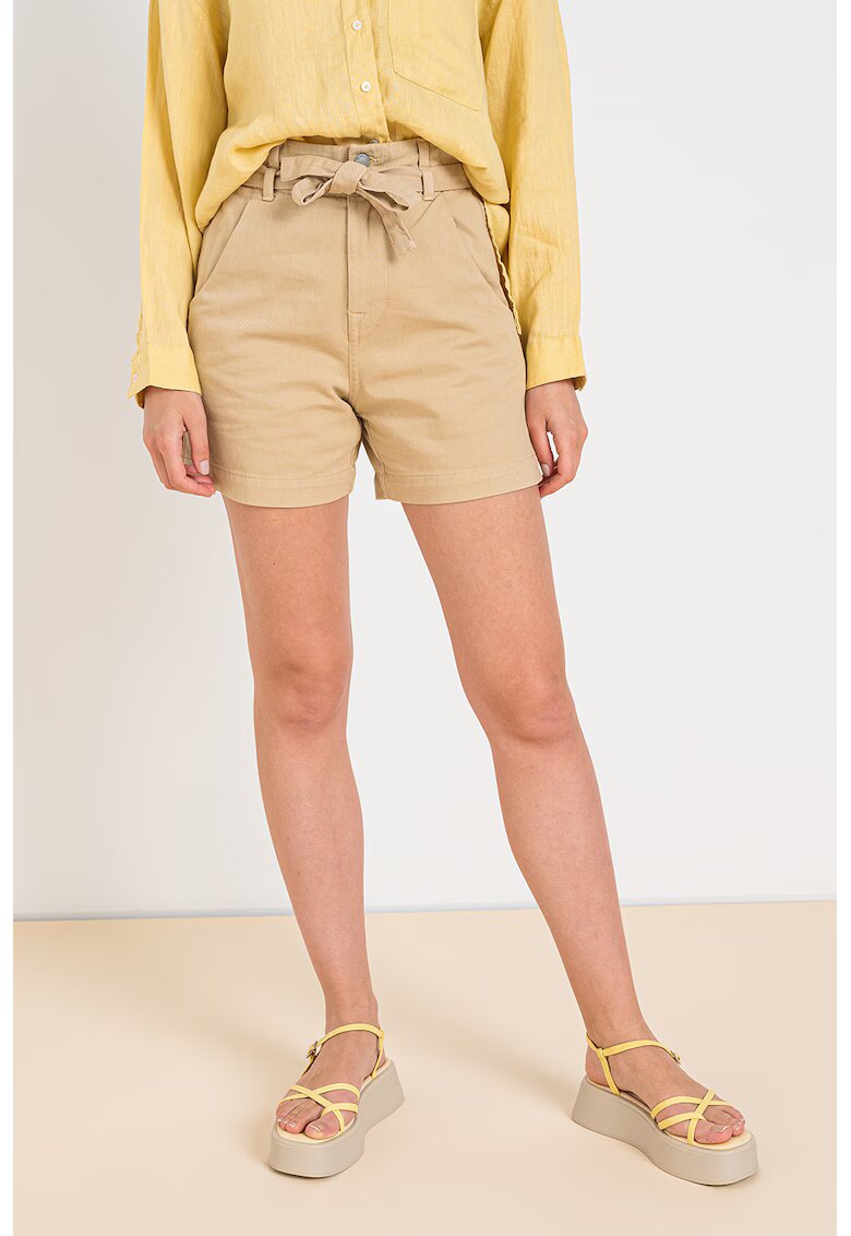 United Colors Of Benetton Pantaloni scurti cu talie inalta si snur - Maro nisip
