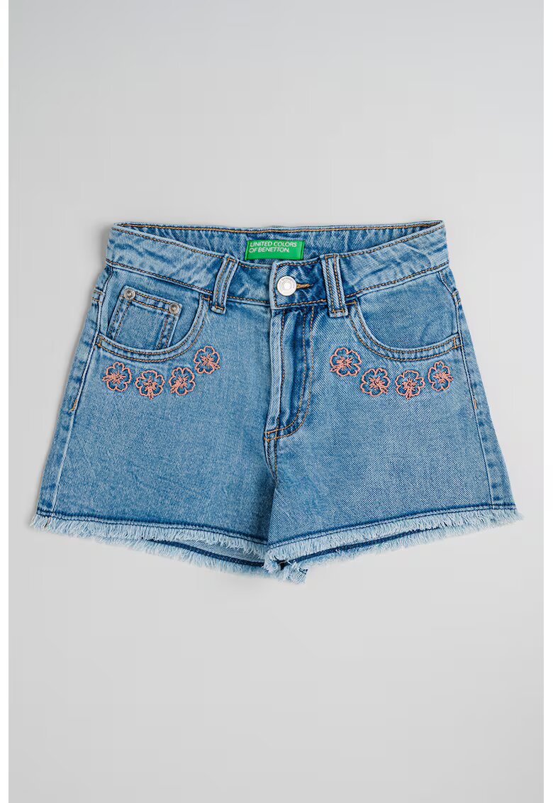 United Colors Of Benetton Pantaloni scurti din denim cu flori brodate - Roz somon/Albastru