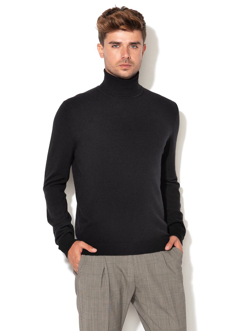 United Colors Of Benetton Pulover de lana virgina cu guler inalt - Negru